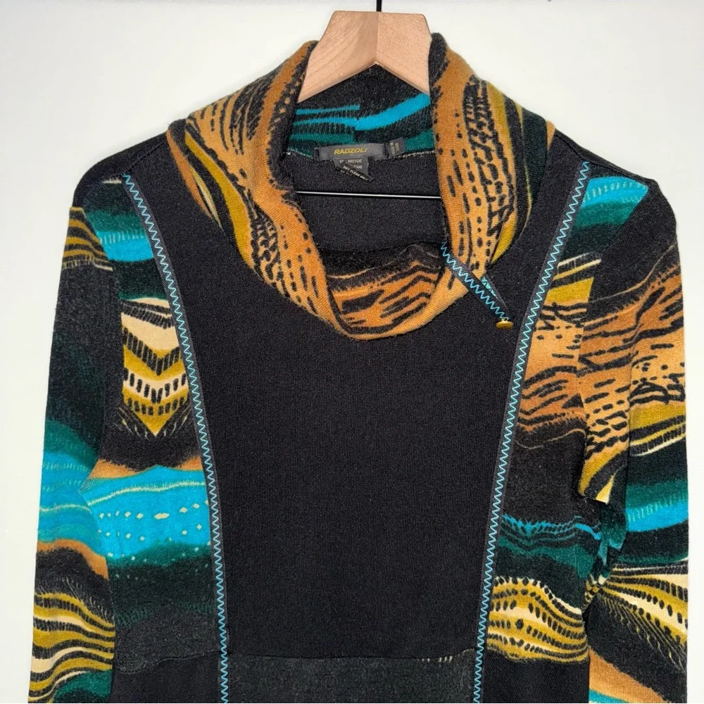 Y2K Boho Earthy Long Sleeve Mini Sweater Dress Cowl Neck Grunge‎ Fairy - Picture 2 of 9